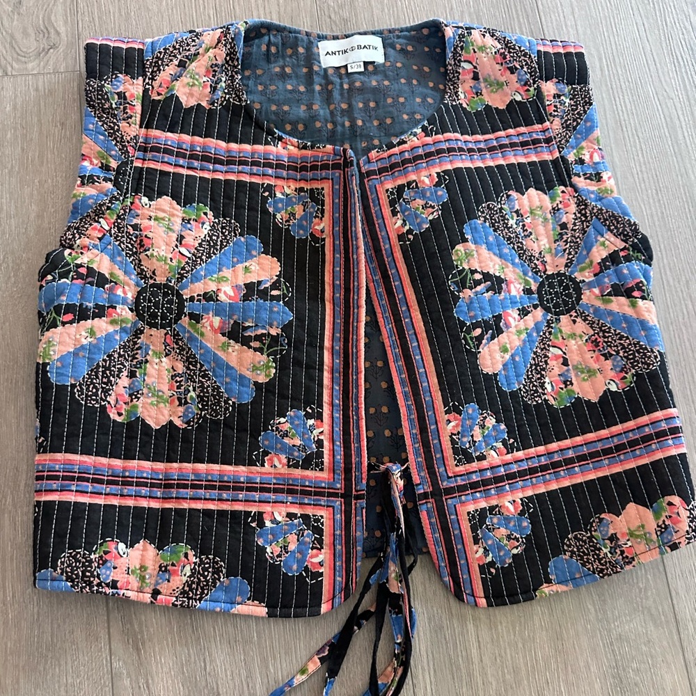 Antik Batik Black Quilted Floral Patchwork Vest